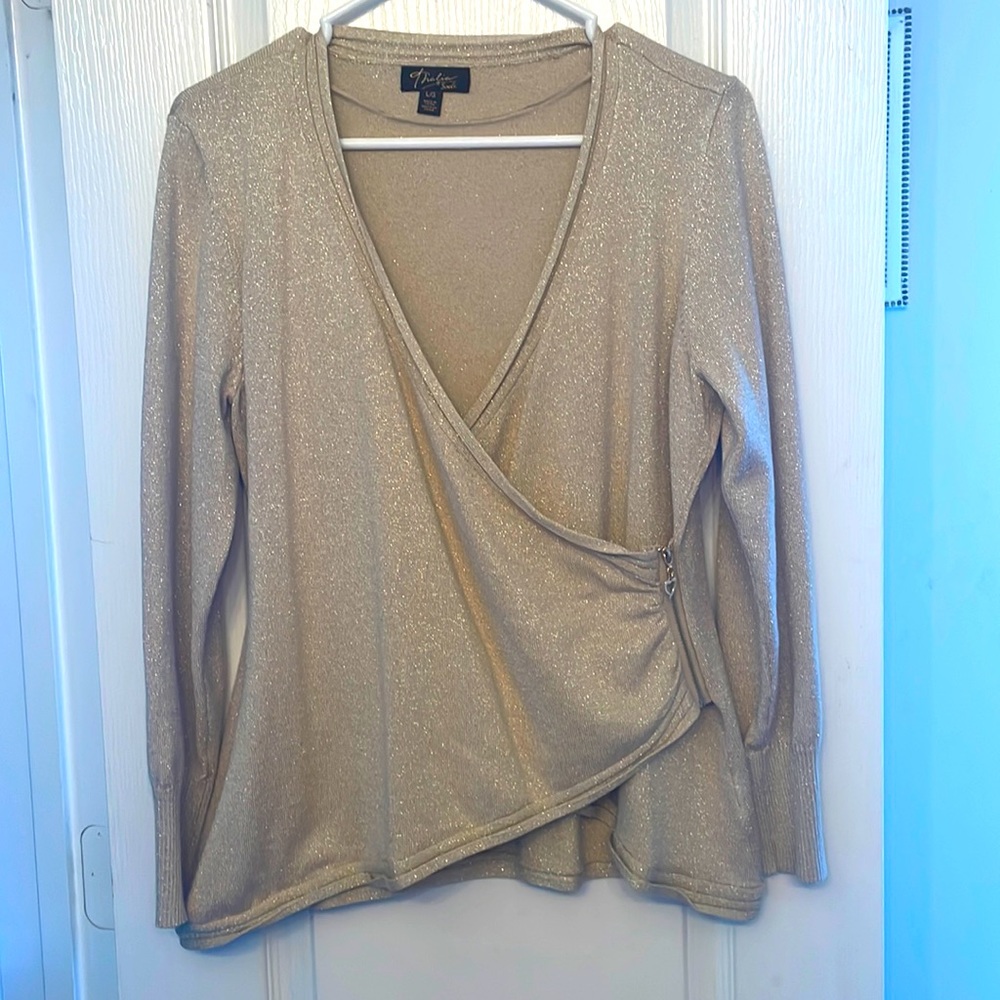 Thalia sodi criss cross sweater with zipper detail